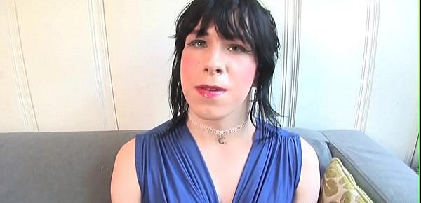  Sweet solo trans wanks cock on casting couch